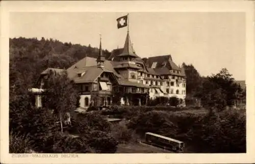 Ak Dolder Zürich Stadt Schweiz, Waldhaus Dolder, große Villa, Schweizer Flagge,  Architektur