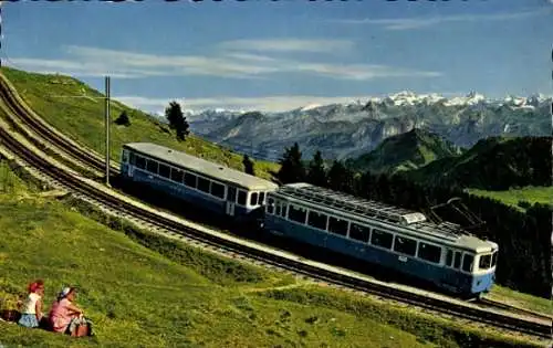 Ak Rigi Kulm Kanton Schwyz, Bergpanorama, Arth-Rigi-Bahn, Züge, Alpenlandschaft, Wanderszene