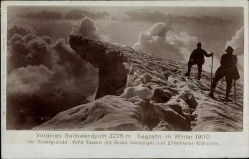 Ak Tirol Österreich, Vorderes Sonnwendjoch, Sagzahn, Winter 1900, Kletterer