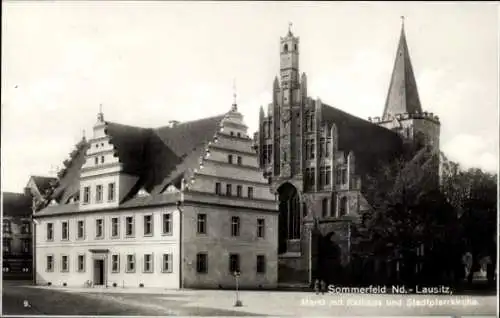 Ak Lubsko Sommerfeld in der Niederlausitz Ostbrandenburg, Markt, Rathaus, Stadtpfarrkirche