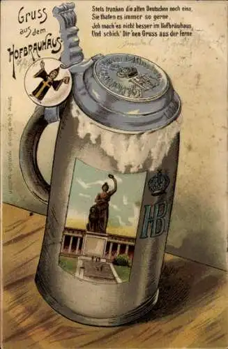 Ak München, Englischer Garten, Kleinhesseloher See, Wackerbierkrug, Hofbräuhaus, alte Deutsche, G