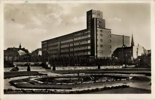 Ak Gelsenkirchen im Ruhrgebiet, Hans Sachs Haus, Hotel, Gartenanlage, alte Architektur
