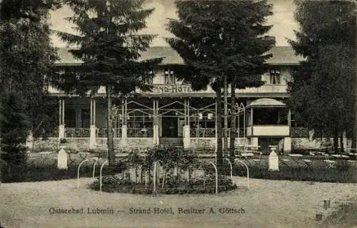 Ak Ostseebad Lubmin Vorpommern, Strand-Hotel Ostseebad  Besitzer A. Göttsch, gepflegte Gartenanla