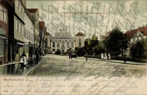 Ak Wolfenbüttel in Niedersachsen, Kaiserplatz mit Garnisonkirche, Stadtansicht, Historische Archi