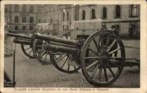 Ak Hannover in Niedersachsen, Bismarckdenkmal, Erbeutete russische Geschütze, Neues Rathaus, s Fo
