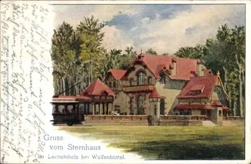 Ak Wolfenbüttel in Niedersachsen, Sternhaus im Lechelnholz, malerisches Gebäude, Kahn