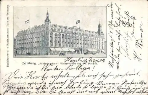 Ak Hamburg Mitte Altstadt, Kaufmannshaus, Gebäude mit Fahnen,  von J. Wismar