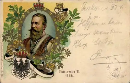 Präge Litho Friedrich III., Portrait 1888, Kaiser Friedrich Denkmal in Köln