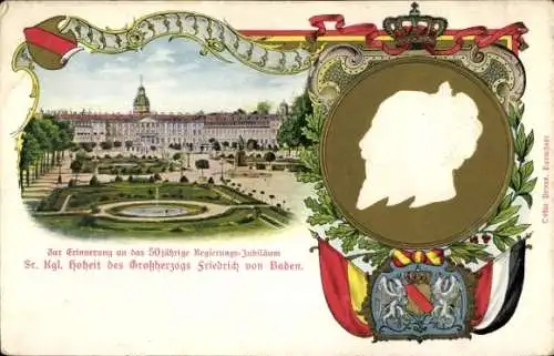 Präge Wappen Litho 50 jähriges Regierungsjubiläum Großherzog Friedrich von Baden