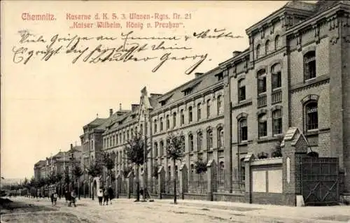Ak Chemnitz in Sachsen, Kaserne d. K. S. 3. Ulanen-Regiments Nr. 21 Kaiser Wilhelm