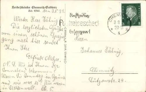 Ak Gablenz Chemnitz in Sachsen, Heideschänke