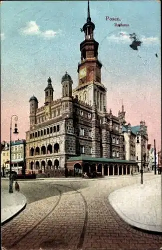Ak Poznań Posen, Rathaus,  Architektur, Stadtansicht, farbige Illustration, 