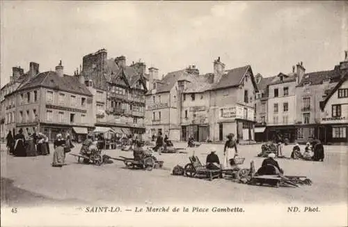 Ak Saint Lô Manche, Le Marché de la Place Gambetta