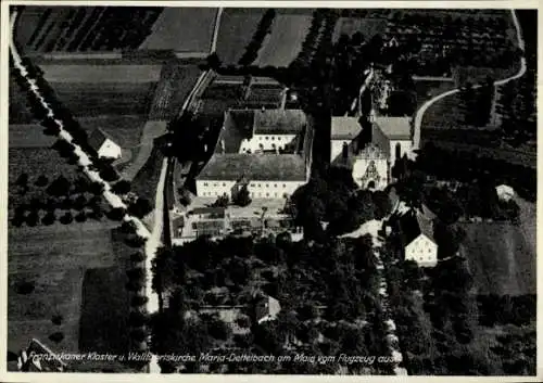 Ak Dettelbach am Main Unterfranken, Franziskaner-Kloster, Wallfahrtskirche, Fliegeraufnahme