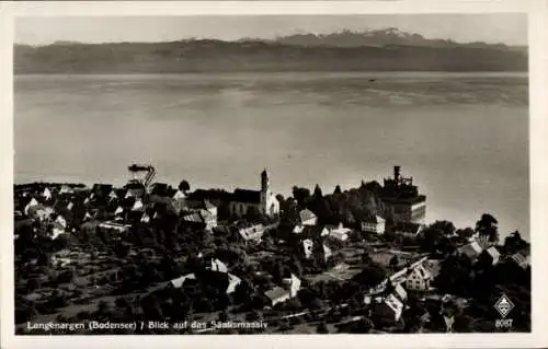 Ak Langenargen am Bodensee, Langenargen, Blick auf den Bodensee, Säntismassiv, Schwarz-Weiß-Foto