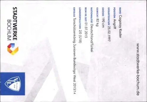 Autogrammkarte Fußballer Cagatay Kader, VFL Bochum, Autogramm