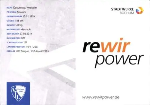 Autogrammkarte Fußballer Malcom Cacutalua, VFL Bochum, Autogramm