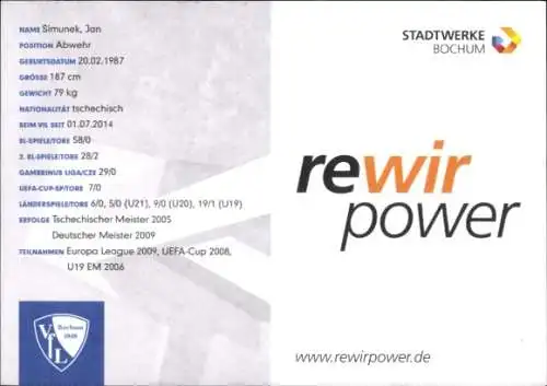 Autogrammkarte Fußballer Jan Simunek, VFL Bochum, Autogramm