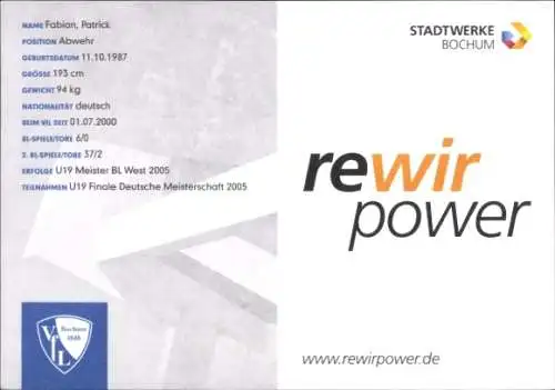 Autogrammkarte Fußballer Patrick Fabian, VFL Bochum, Autogramm