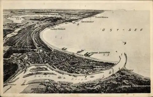 Landkarten Ak Warszów Świnoujście Osternothafen Swinemünde Pommern, Swinestrom, Ostsee