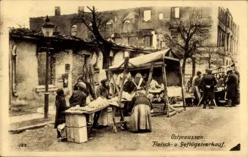 Ak Ostpreußen, Markt, Fleisch und Geflügelverkauf, Ostpreußenhilfe