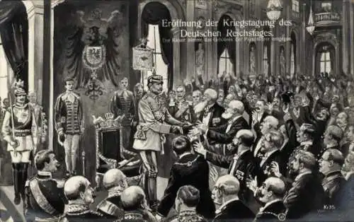 Künstler Ak Kaiser Wilhelm II., Eröffnung der Kriegstagung im Reichstag