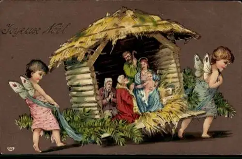 Präge Ak Glückwunsch Weihnachten, Fee, Weihnachtskrippe