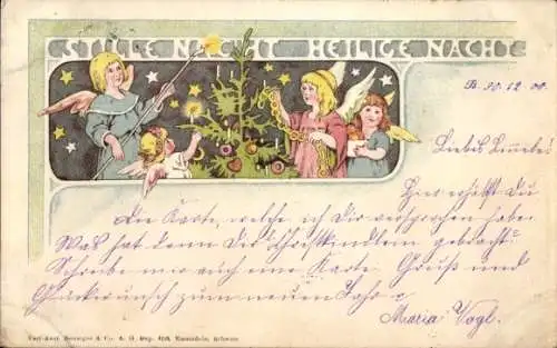 Ak Weihnachten, Engel, Tannenbaum, Stille Nacht
