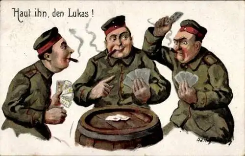 Künstler Ak Hoffmann, Ad., Haut ihn, den Lukas, Soldaten spielen Skat