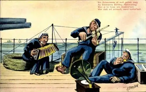 Künstler Ak Blossfeld, K., Musizierende Marinesoldaten, Musikinstrumente