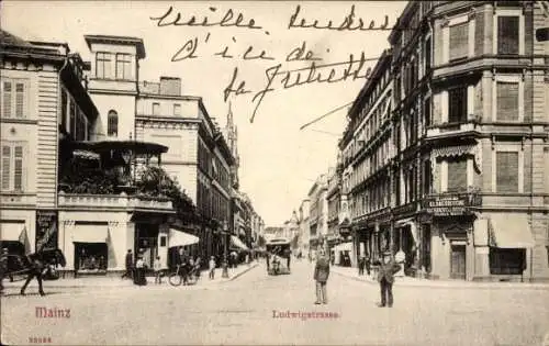 Ak Mainz am Rhein, Historische Straße, Häuser, Pferdetransport, Schwarz-Weiß-, Ludwigstraße