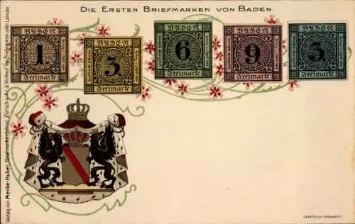 Briefmarken Wappen Litho Die ersten Briefmarken von Baden, Freimarke
