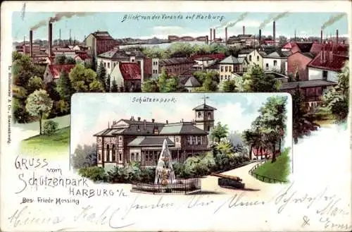 Ak Hamburg Harburg, Blick von der Veranda auf  Schützenpark, Wasserfontäne, Gebäude
