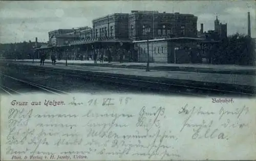 Mondschein Ak Uelzen in Niedersachsen, Bahnhof, Gleisseite