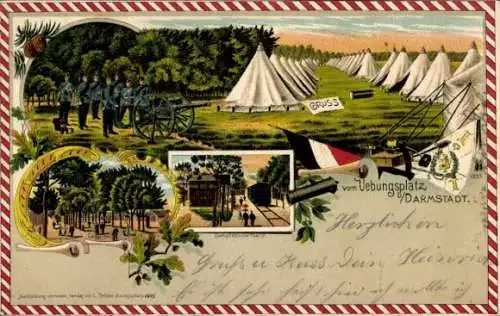 Ak Darmstadt in Hessen, Lagerleben, Zelte, Soldaten, Geschütz,  von Darmstadt