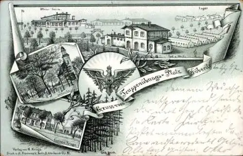 Litho Dallgow Döberitz im Havelland, Truppenübungsplatz, Offizier Casino, Gasthaus Krings, Lager