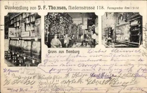 Ak Hamburg Mitte Altstadt, Weinhandlung von J. F. Thomsen, Niedernstrasse, Gruss aus Hamburg