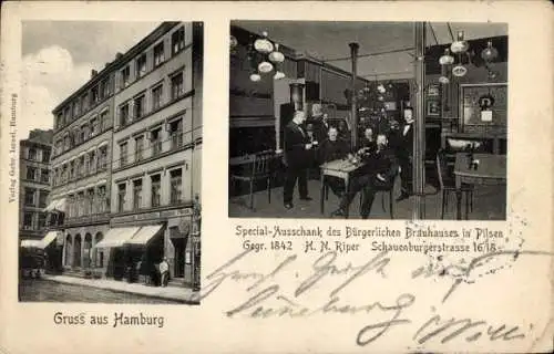 Ak Hamburg Spezial-Ausschank Bürgerliches Brauhaus Pilsen, Schauenburgerstraße 16/18, Inh. Riper