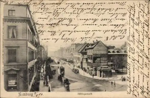 Ak Hamburg Mitte Altstadt, Rödingsmarkt, Straßenansicht,  Gebäude, Pferdeomnibusse