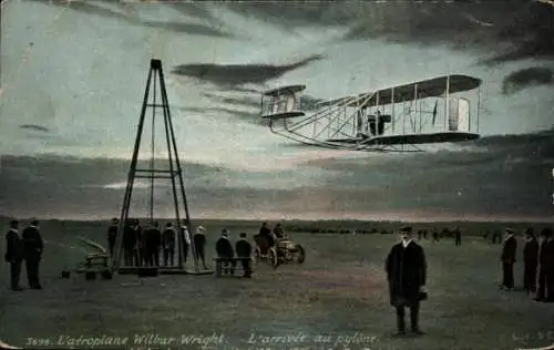 Ak Flugzeug Wilburg Wright, Ankunft, Pylon