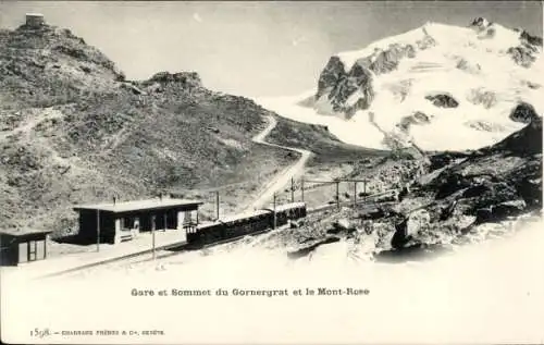 Ak Zermatt Kanton Wallis, Gornergrat, Gipfelbahnhof, Mont Rose
