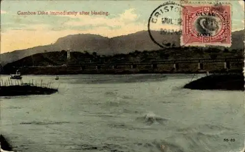 Ak Panamakanal, Gamboa Damm nach der Sprengung