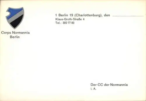 Studentika Ak Berlin Charlottenburg, Corps Normannia, Wappen, Klaus Groth Str. 4