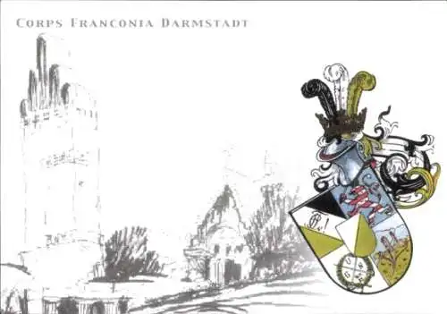 Studentika Ak Darmstadt, Corps Franconia, Wappen, Hochzeitsturm, Russ. Kapelle, Mathildenhöhe