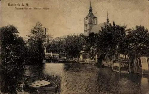 Ak Hansestadt Rostock, Fischerbruch, Nikolaikirche