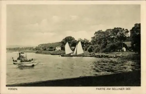 Ak Ostseebad Sellin auf Rügen, am Selliner See, Segelboote