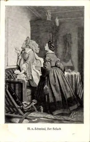 Künstler Ak Schwind, M. v., Besuch, Zwei Frauen