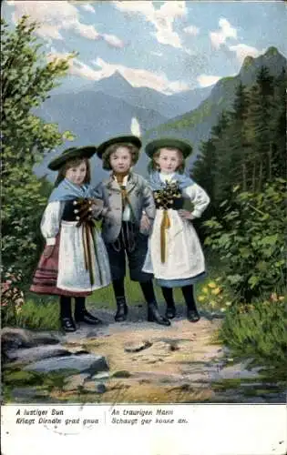 Ak Drei Kinder in bayerischer Tracht, Gedicht