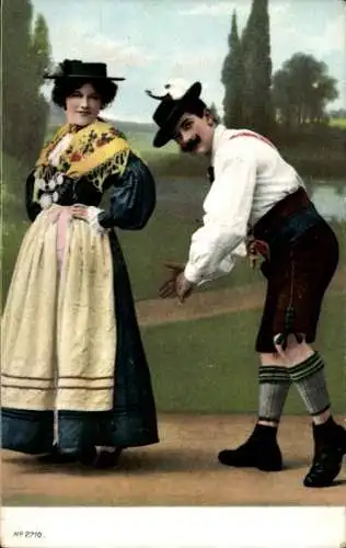 Ak Frau mit Mann in bayerischer Tracht, Portrait