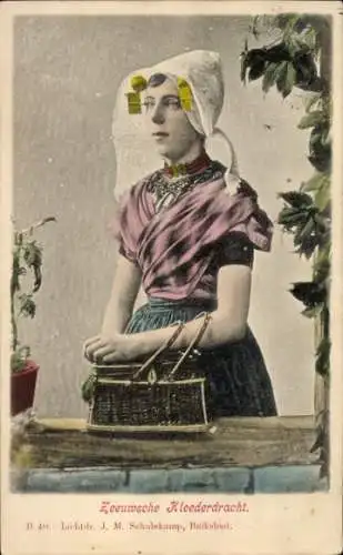 Ak Zeeland Niederlande, Frau in Tracht